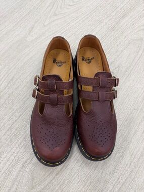 Dr. Martens Burgundy Leather Mary Jane Shoes with Tan Insole